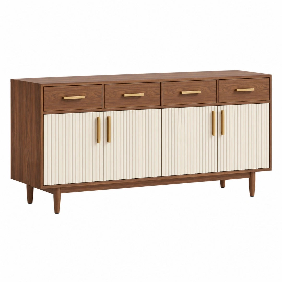Aparador 160 x 45 x 85 cm de madera marrón y blanco con 4 cajones estilo moderno