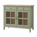 Aparador 120 x 40 x 100 cm de madera verde con puertas de vidrio y cajones