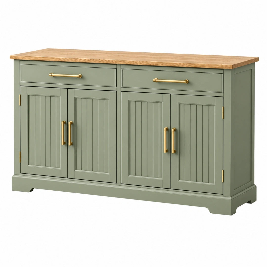 Aparador 160 x 45 x 90 cm de madera verde con encimera natural - almacenaje clásico
