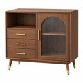 Aparador 90 x 40 x 95 cm de madera marrón con vidrio acanalado - almacenaje retro