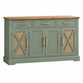 Aparador 150 x 40 x 90 cm de madera verde salvia con ratán para salón estilo rústico