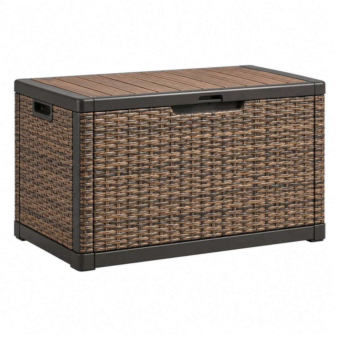 Arcón de almacenamiento 100 x 50 x 50 cm de ratán sintético marrón y plástico negro para exterior