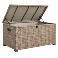 Baúl de almacenaje 120 x 50 x 60 cm de ratán sintético beige con tapa abatible para exterior