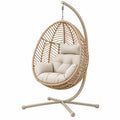 Sillón colgante de jardín 105 x 105 x 195 cm de ratán natural y metal beige