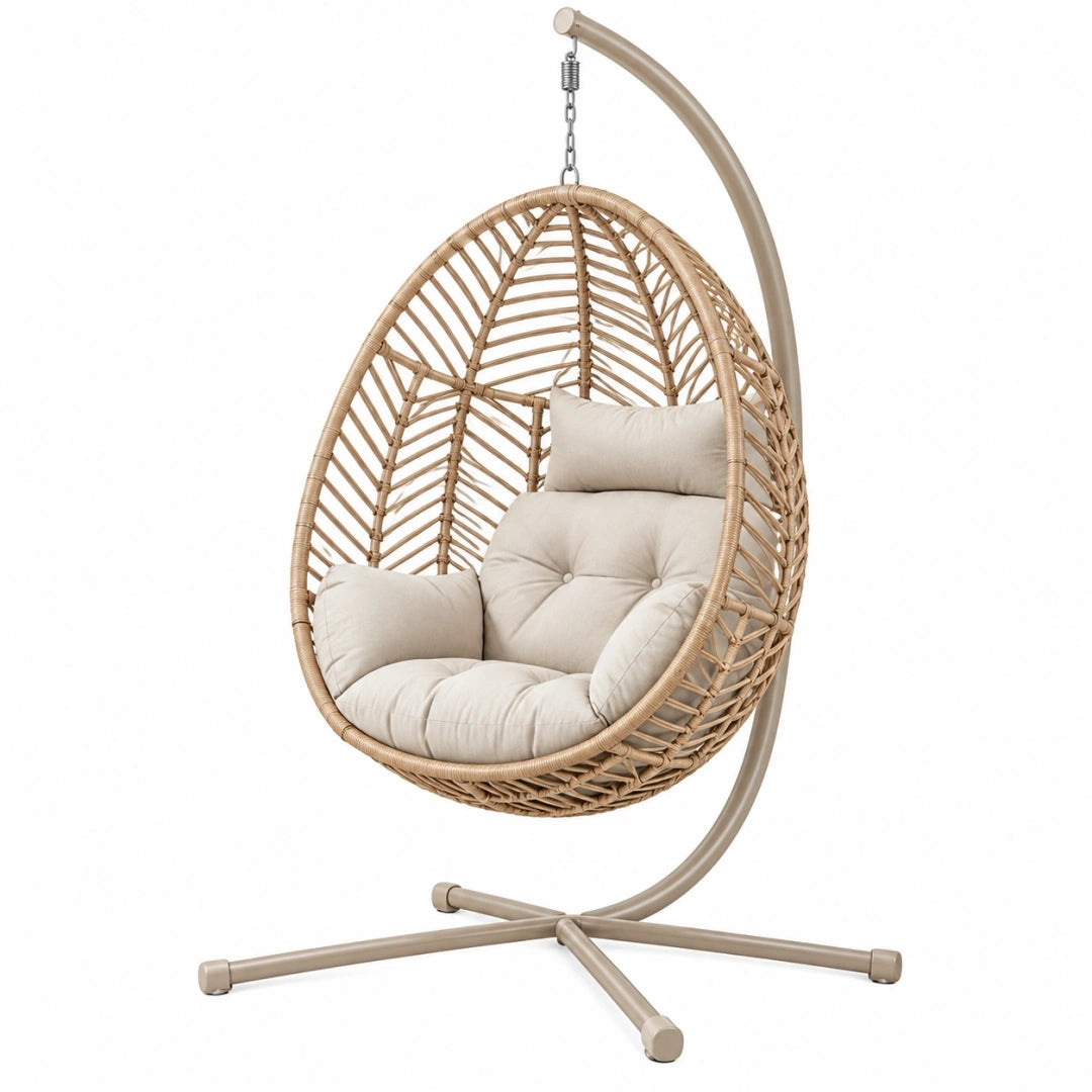 Sillón colgante de jardín 105 x 105 x 195 cm de ratán natural y metal beige