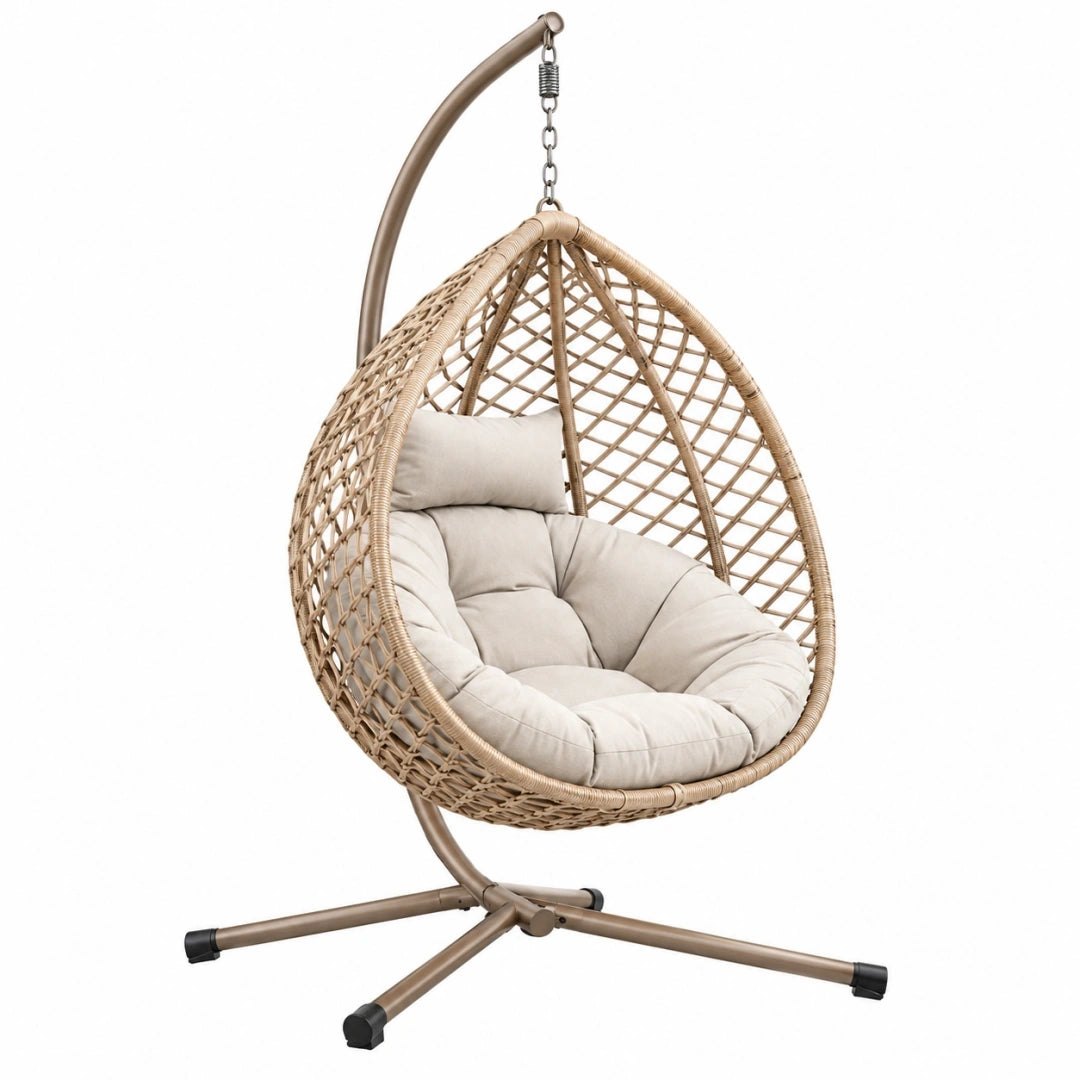 Sillón colgante 105 x 105 x 195 cm de ratán sintético beige con soporte metálico