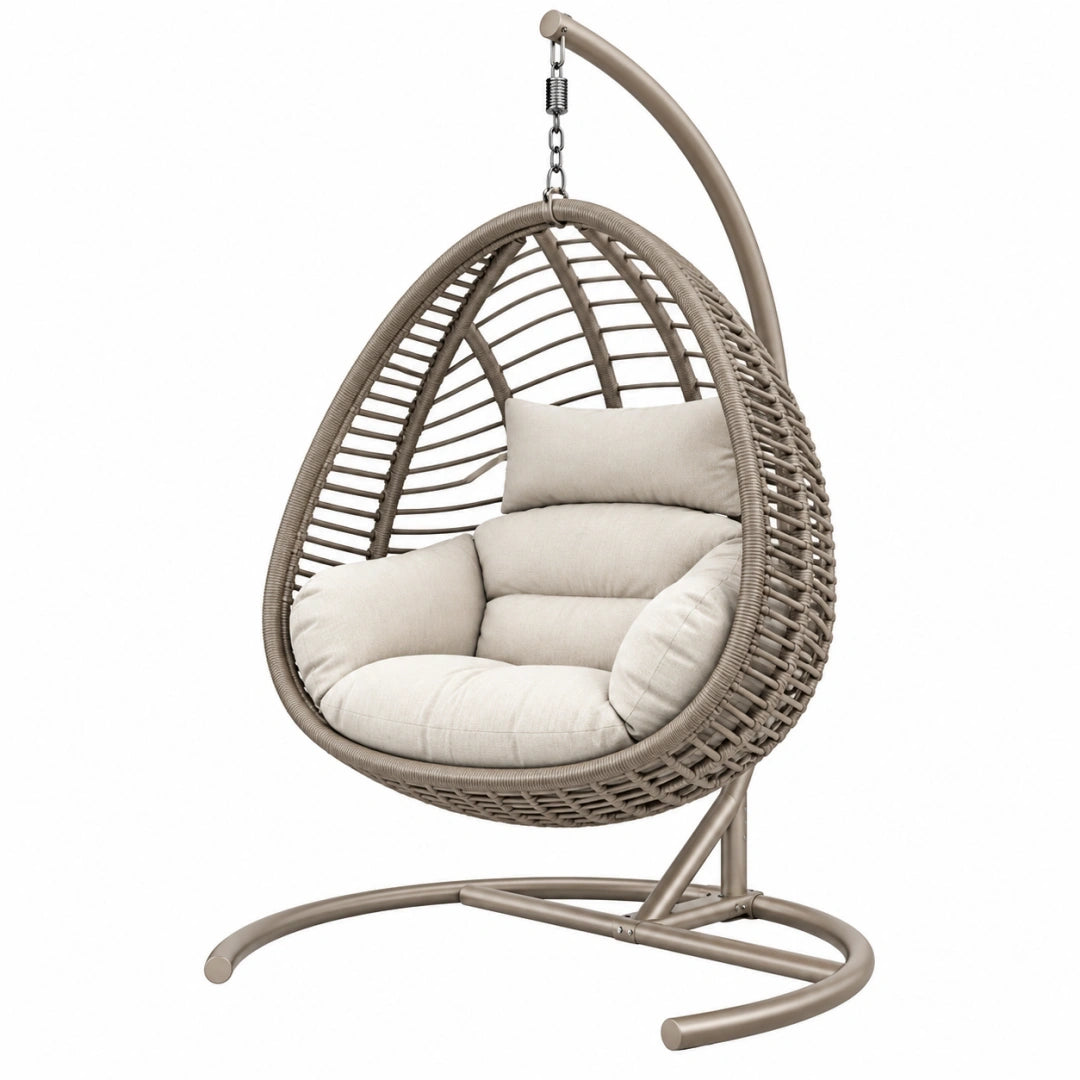 Sillón colgante 105 x 105 x 195 cm de metal y ratán sintético beige para exterior