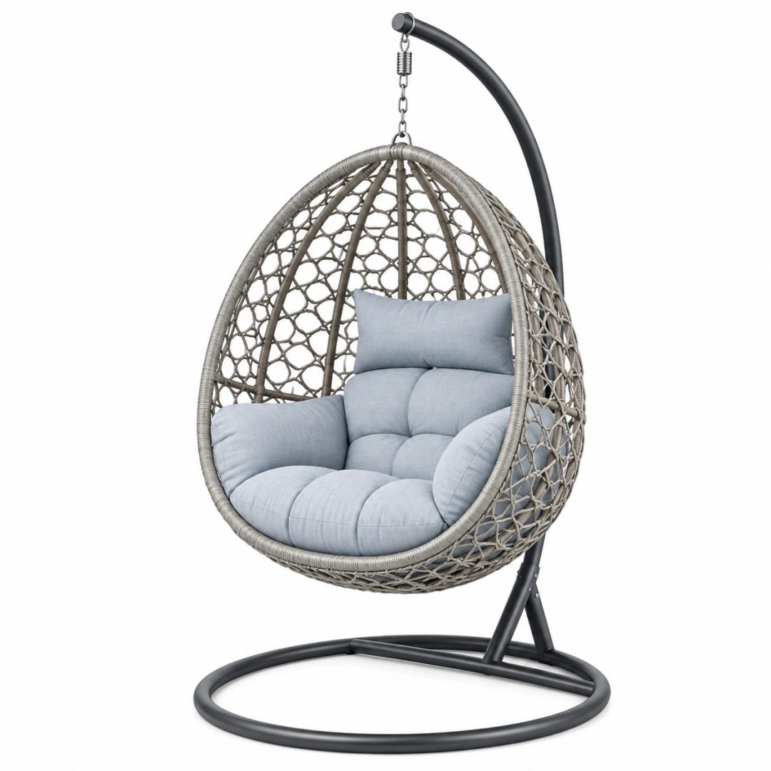 Sillón colgante con soporte 105 x 105 x 195 cm de metal y ratán sintético gris para jardín