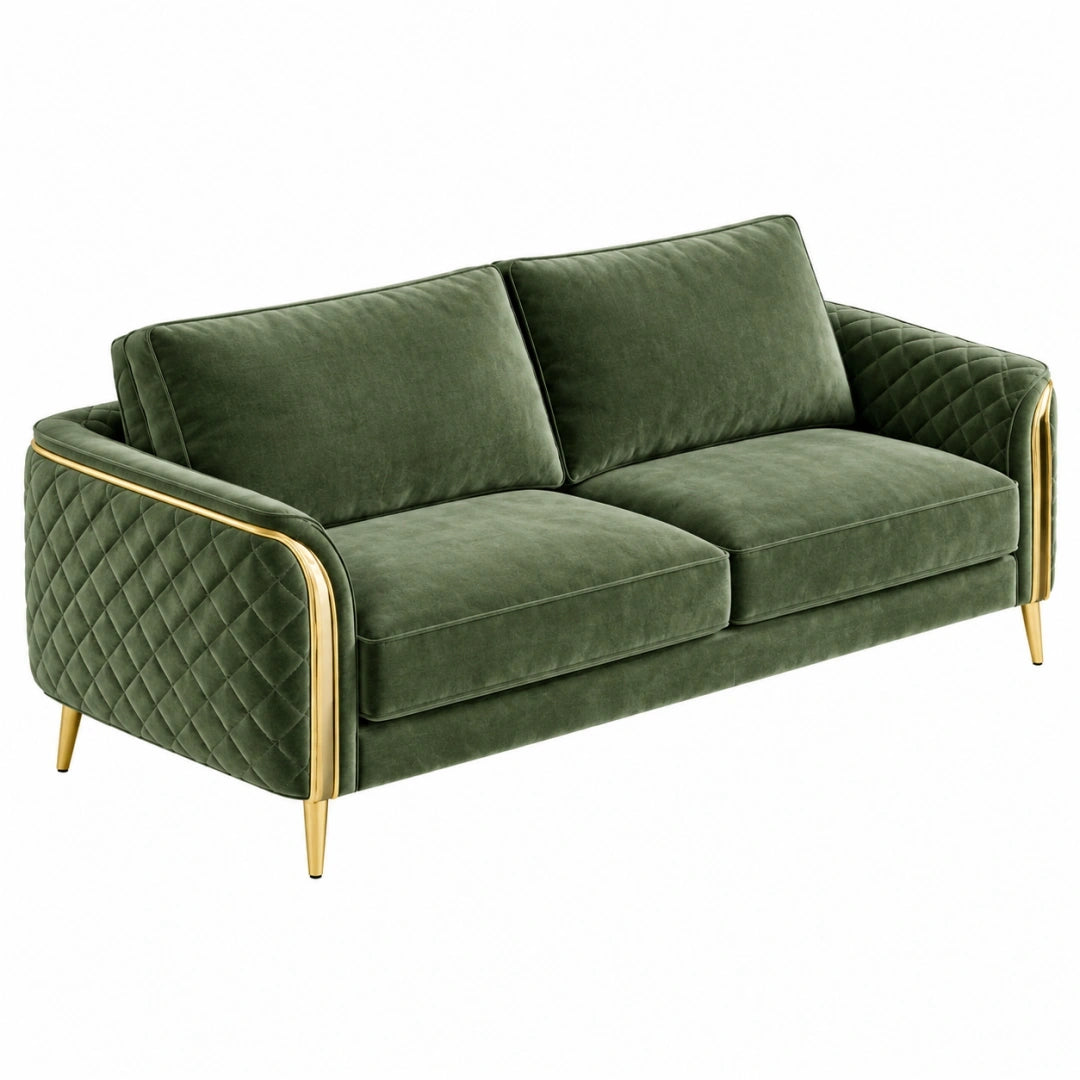 Sofá de 2 plazas 180 x 90 x 85 cm de terciopelo verde con patas doradas estilo glam