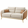 Sofá de 2 plazas 180 x 90 x 85 cm en tela beige y piel sintética camel con patas metálicas