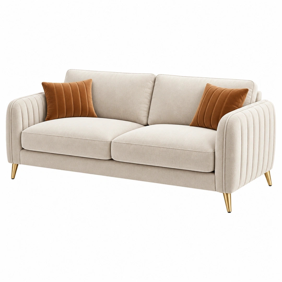 Sofá de 2 plazas 180 x 90 x 85 cm tapizado beige con patas metálicas estilo moderno