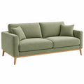Sofá de 2 plazas 160 cm tapizado verde con patas de madera estilo moderno