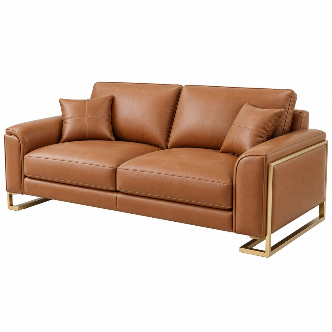 Sofá de 2 plazas 180 x 90 x 85 cm de piel sintética marrón para salón de estilo moderno