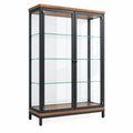 Vitrina 100 x 40 x 180 cm de vidrio y metal negro con acabado madera - almacenaje expositor