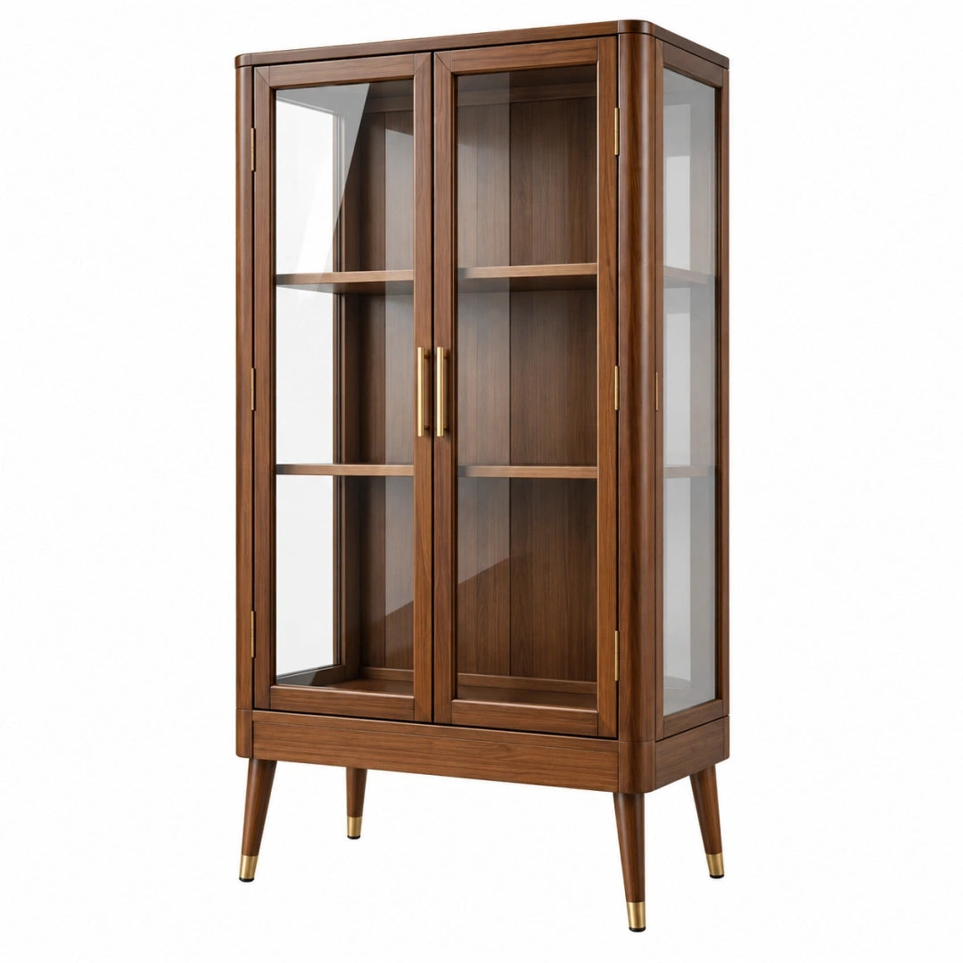 Vitrina 90 x 42 x 180 cm de madera marrón con puertas de cristal estilo moderno