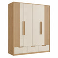 Armario 160 x 55 x 200 cm de madera beige y roble con puertas y cajones de estilo moderno
