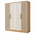Armario de 4 puertas 180 x 60 x 200 cm en madera beige y roble con puertas acanaladas