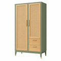 Armario de almacenaje 90 x 45 x 180 cm de madera verde con rejilla natural estilo retro