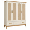 Armario 200 x 60 x 210 cm de madera blanco y roble natural con 4 puertas y 3 cajones estilo nórdico