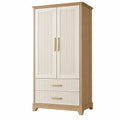 Armario 90 x 50 x 180 cm de madera en roble y crema con 2 puertas y 2 cajones